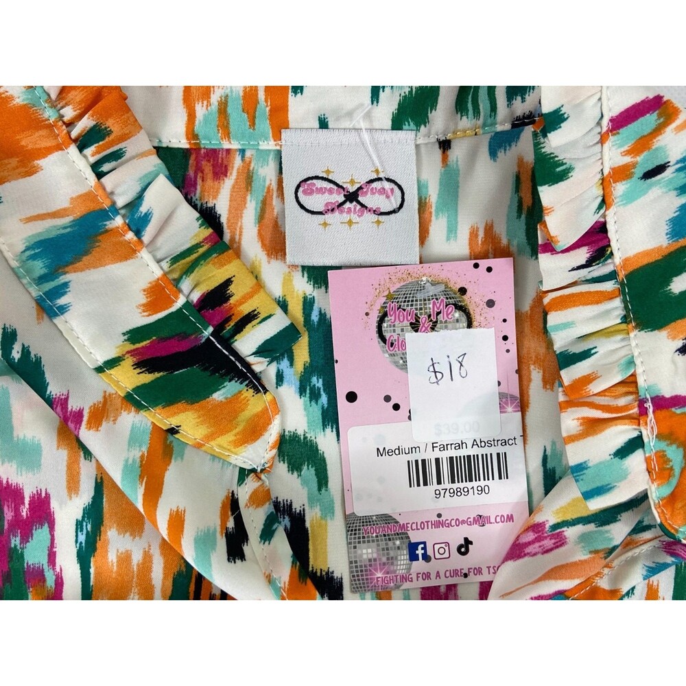 Multi Color Abstract Women Medium Blouse V Neck Casual NWT - Picture 6 of 9